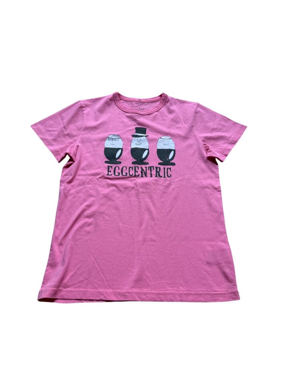 Mini Boden Girls Size 9-10Y Pink Eggcentric Graphic 100% Cotton Short Sleeve Tee